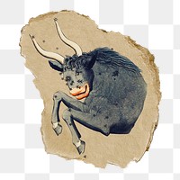 Png Taurus sticker, Sidney Hall's vintage illustration on ripped paper, transparent background