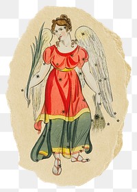 Png virgo sticker, Sidney Hall's vintage illustration on ripped paper, transparent background