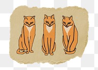 Png three cats sticker, Julie de Graag's vintage illustration on ripped paper, transparent background