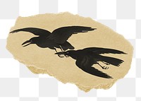 Png Crow sticker, Ohara Koson's vintage illustration on ripped paper, transparent background