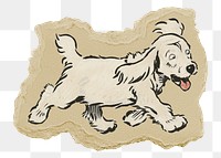 Png White Puppy  sticker,  Cecil Aldin's vintage illustration on ripped paper, transparent background