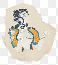 Png lady in blue sticker, Emile Gilli&eacute;ron's vintage illustration on ripped paper, transparent background