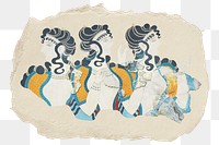 Png Ladies in Blue sticker, fresco vintage illustration on ripped paper, transparent background
