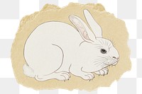 Png rabbit sticker, Japanese vintage illustration on ripped paper, transparent background