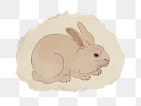 Png bunny sticker, japanese vintage illustration on ripped paper, transparent background