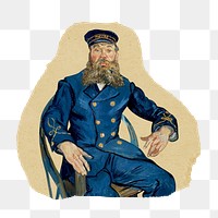 Png Van Gogh's Portrait of the Postman Joseph Roulin sticker, vintage illustration on ripped paper, transparent background