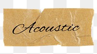 Acoustic png word, brown washi tape digital sticker in transparent background