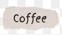 Coffee word, torn paper, beige digital sticker in transparent background