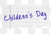 Children's day png word, lined note paper, stationery digital sticker in transparent background