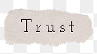 Trust word, torn paper, beige digital sticker in transparent background