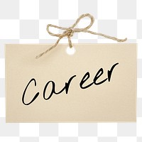 Career word, brown paper with string ribbon digital sticker in transparent background