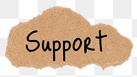 Support png word, torn paper, ephemera digital sticker in transparent background