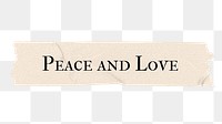 Peace and love png word, torn paper digital sticker in transparent background