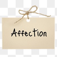 Affection word, brown paper with string ribbon digital sticker in transparent background