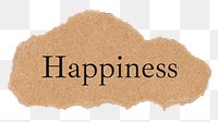 Happiness png word, torn paper, ephemera digital sticker in transparent background