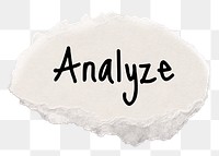 Analyze png word, torn paper craft digital sticker in transparent background