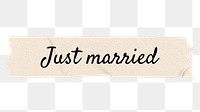 Just married png word, torn paper digital sticker in transparent background