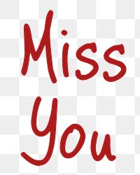 Miss you word png, simple typography digital sticker in transparent background