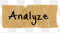 Analyze png word, brown washi tape digital sticker in transparent background