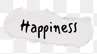 Happiness png word, torn paper digital sticker in transparent background