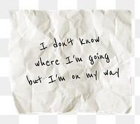 Positive png quote, motivational message on crumpled paper in transparent background