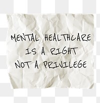 Mental health png quote, DIY crumpled paper clipart in transparent background