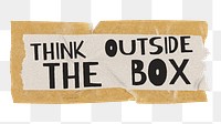 PNG think outside the box, quote on brown kraft paper tape in transparent background