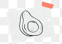 Avocado png sticker doodle, stationery paper, transparent background