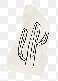 Cactus png sticker, ripped paper doodle, transparent background