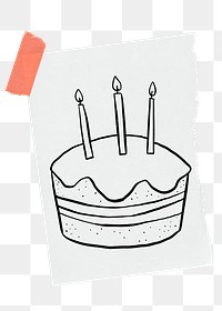 Birthday cake png sticker doodle, stationery paper, transparent background