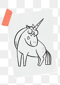 Cute unicorn png sticker, stationery paper doodle, transparent background