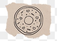 Donut png sticker doodle, ripped paper, transparent background