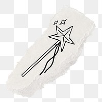 Magic wand png sticker, doodle, ripped paper, transparent background