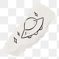 UFO png sticker doodle, torn paper, transparent background