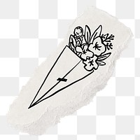 Bouquet png sticker, ripped paper doodle, transparent background