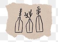 Plant png sticker, ripped paper doodle, transparent background