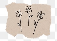 Flower png sticker, ripped paper doodle, transparent background