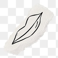 Lips png sticker doodle, torn paper, transparent background