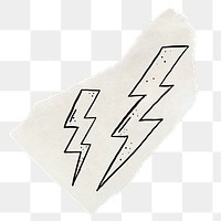 Lightning png sticker doodle, torn paper, transparent background