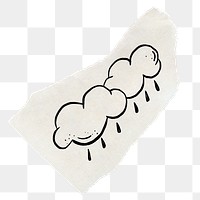 Rain cloud png sticker doodle, torn paper, transparent background