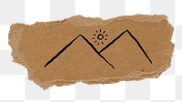 Mountain png sticker doodle, torn paper, transparent background