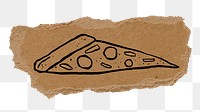 Pizza png sticker doodle, ripped paper, transparent background