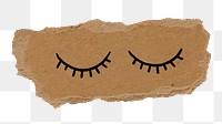 Closed eye png sticker doodle, ripped paper, transparent background