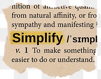 Simplify png dictionary word sticker, Ephemera typography, transparent background