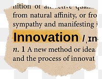 Innovation png dictionary word sticker, Ephemera typography, transparent background