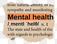 Mental health png dictionary word sticker, Ephemera typography, transparent background