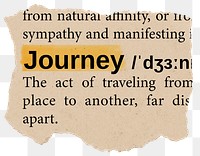 Journey png dictionary word sticker, Ephemera typography, transparent background