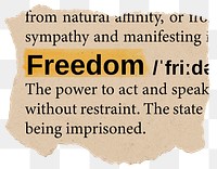 Freedom png dictionary word sticker, Ephemera typography, transparent background