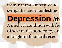 Depression png dictionary word sticker, Ephemera typography, transparent background
