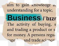 Business png dictionary word sticker, Ephemera typography, transparent background